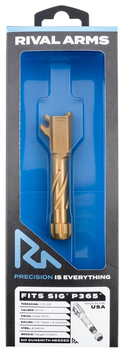 Rival Arms Precision Drop-In Barrel 9mm Luger 3.10" Gold PVD Finish 4340H Steel Material with Threading for Sig P365 - Rival Arms