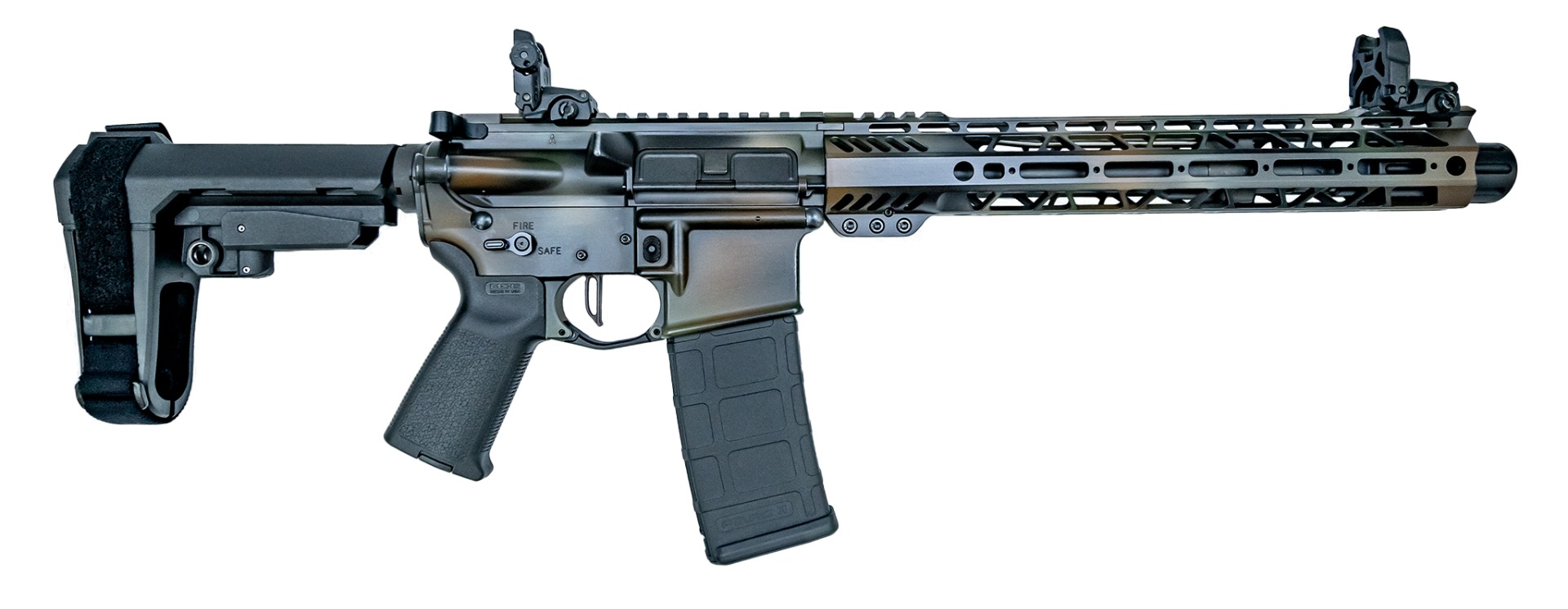 PSA Custom 10.5" Carbine-Length 5.56 NATO 1/7 Phosphate 12" Slant M-lok Pistol W/ 3.5lb Flatbow FCG, Spray Can Camo - Psa Custom