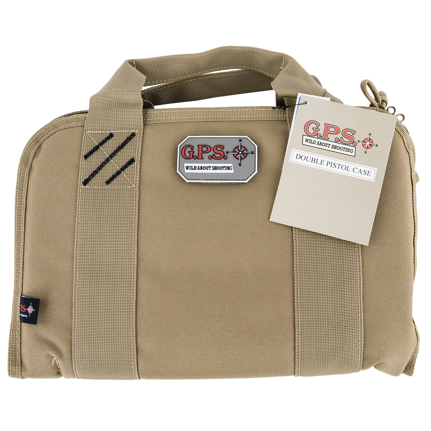 GPS Bag Tactical Nylon Double Pistol Case with Mag Storage and Dump Cup - Tan - GPS1308PCT - Gps