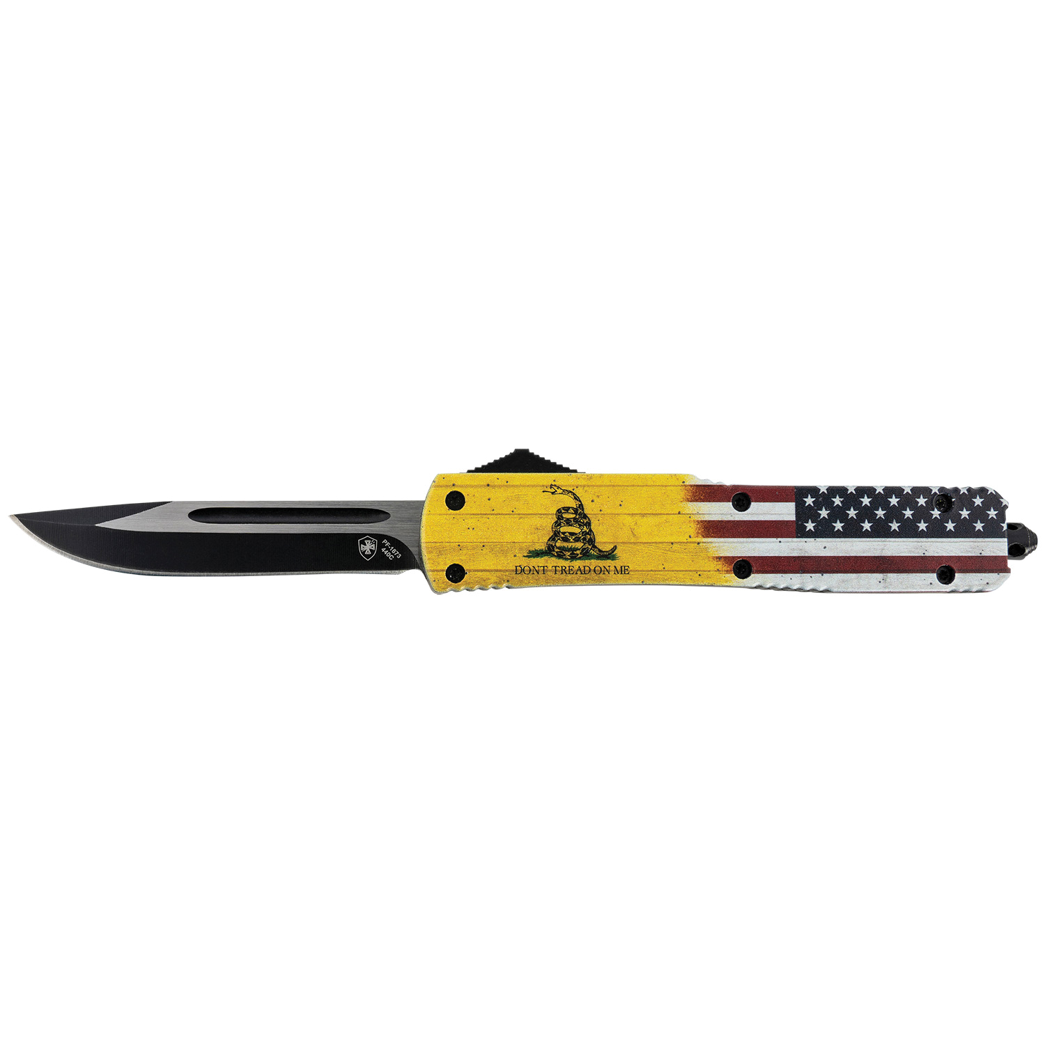 Templar Knife Don't Tread on Me Drop Point OTF - Precision in Vibrant Yellow - M-DTOM-33-1 - Templar Knife