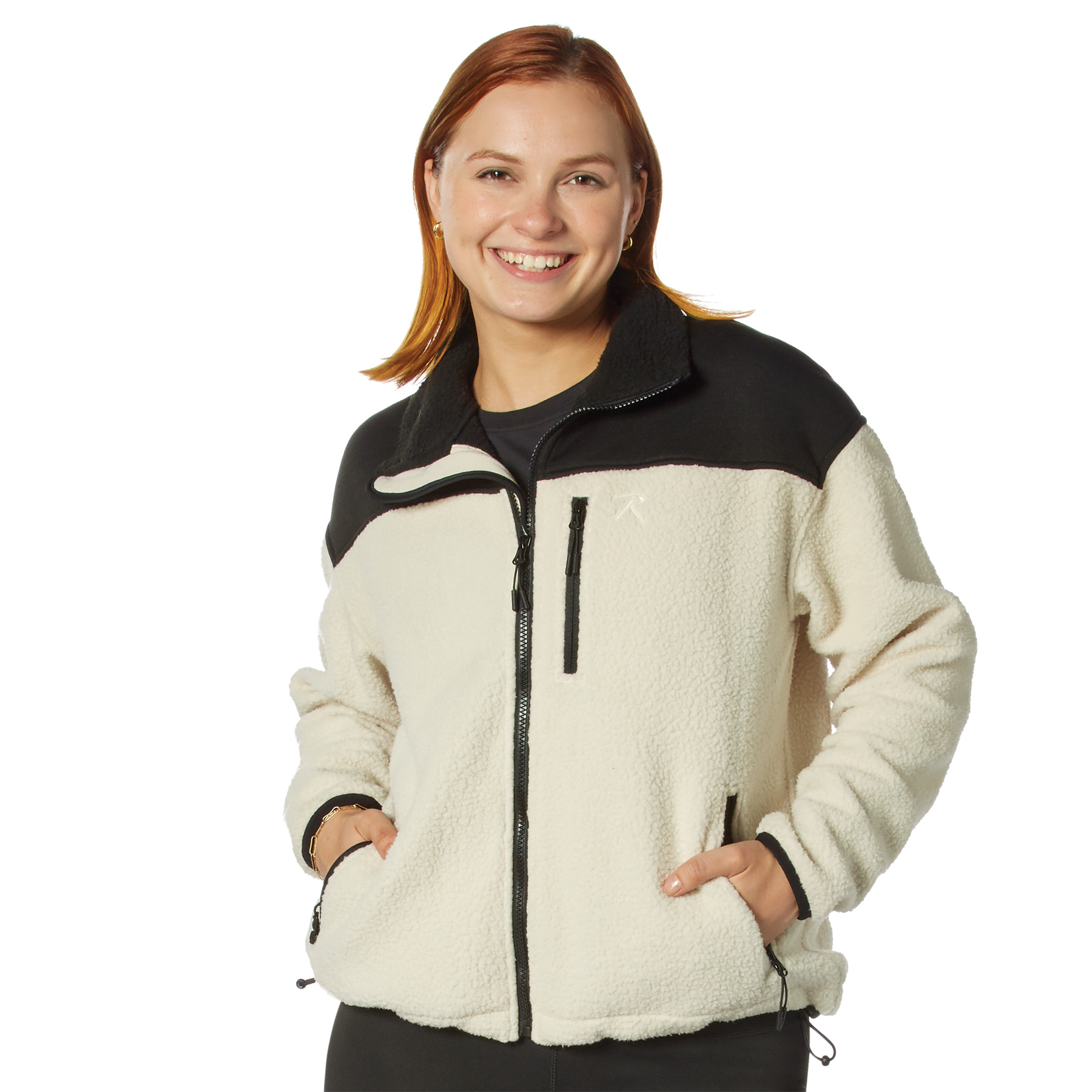 Rothco Rothco Womens Trailsman Sherpa Fleece Jacket - Cream-Black, Small