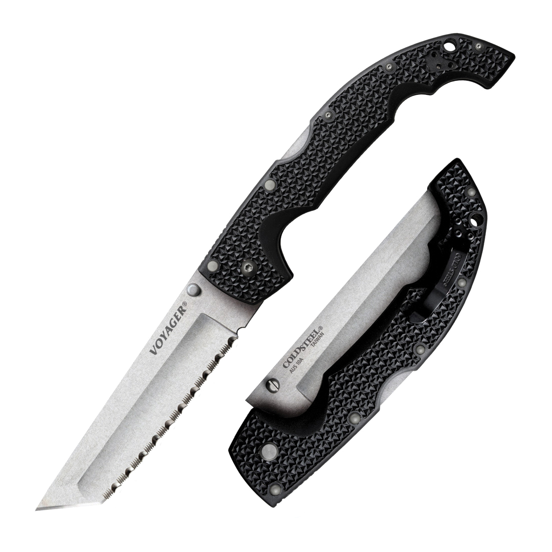 Cold Steel Voyager Large Folder Tanto Serrated Edge Knife in Sleek Black - CS-29AXTS - Cold Steel