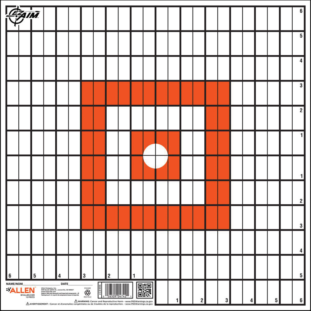 EZ Aim Square Sight-In Grid Target - Orange/White, 12 Pack - Precision Sight-In Targets - 15495 - Ez Aim