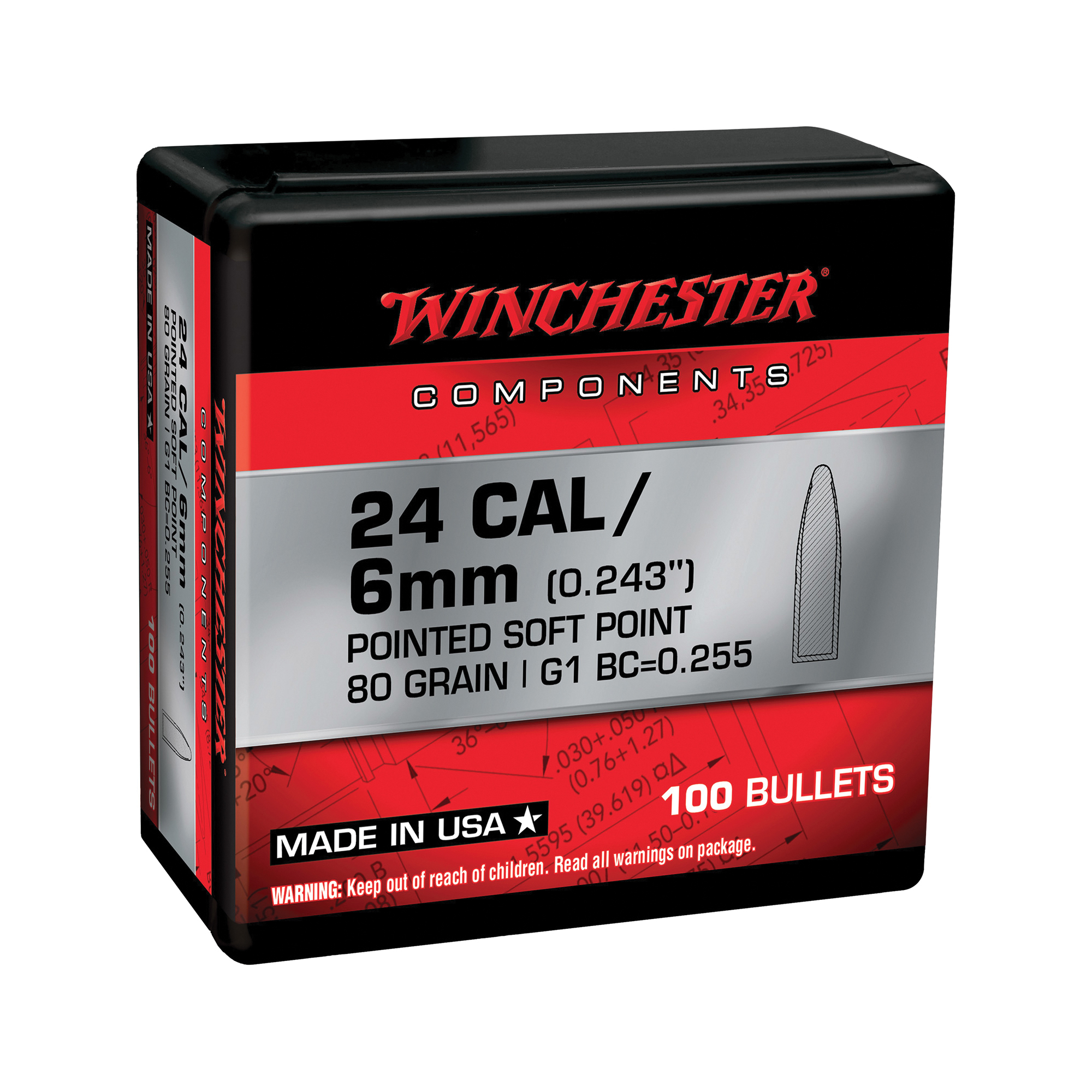 Winchester Ammunition .243 Winchester 80 gr Reloading Bullets  PSP 100rds - WB243SP80X - Winchester