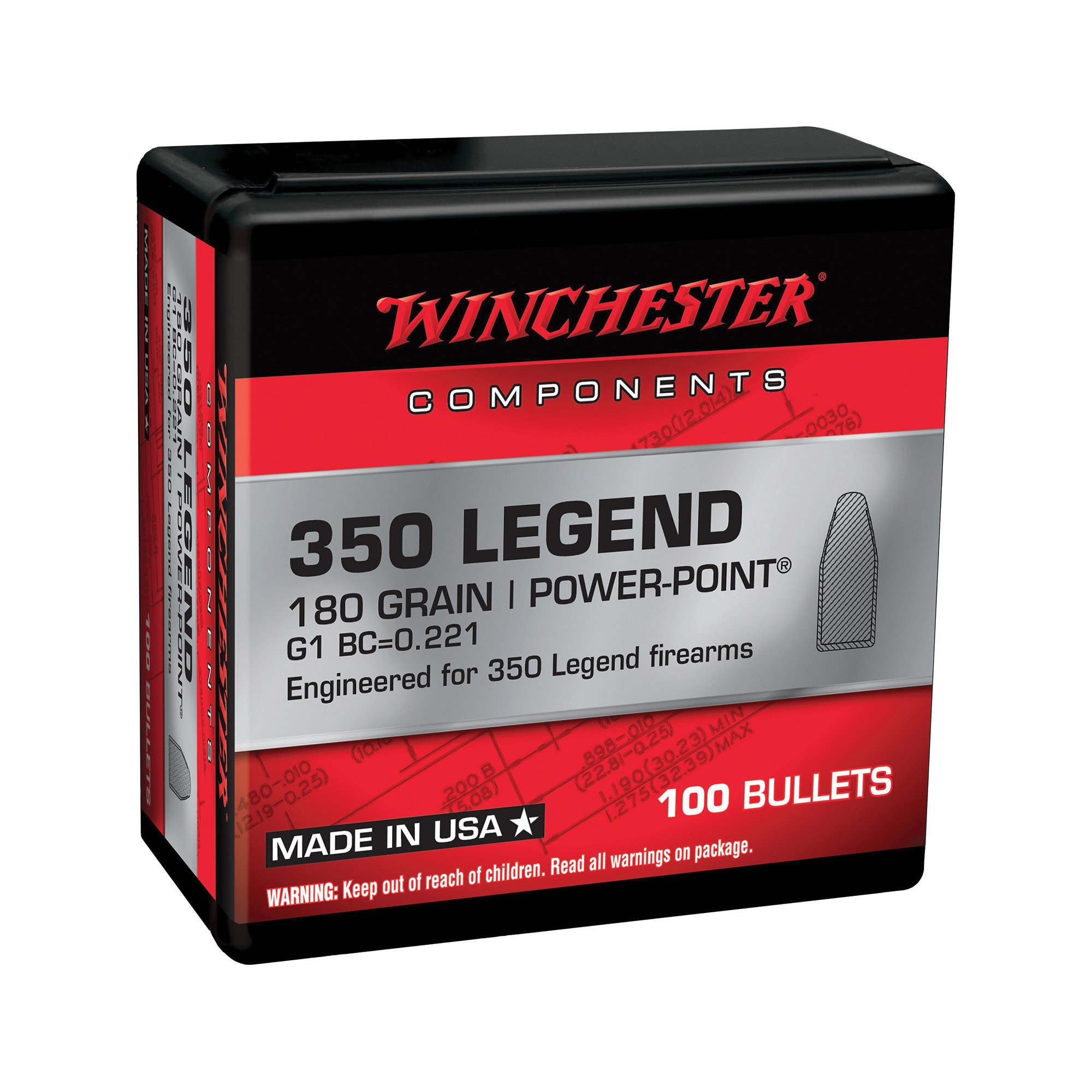 Winchester Ammunition .350 Legend 180 gr Reloading Bullets  PP 100rds - WB350P180X - Winchester