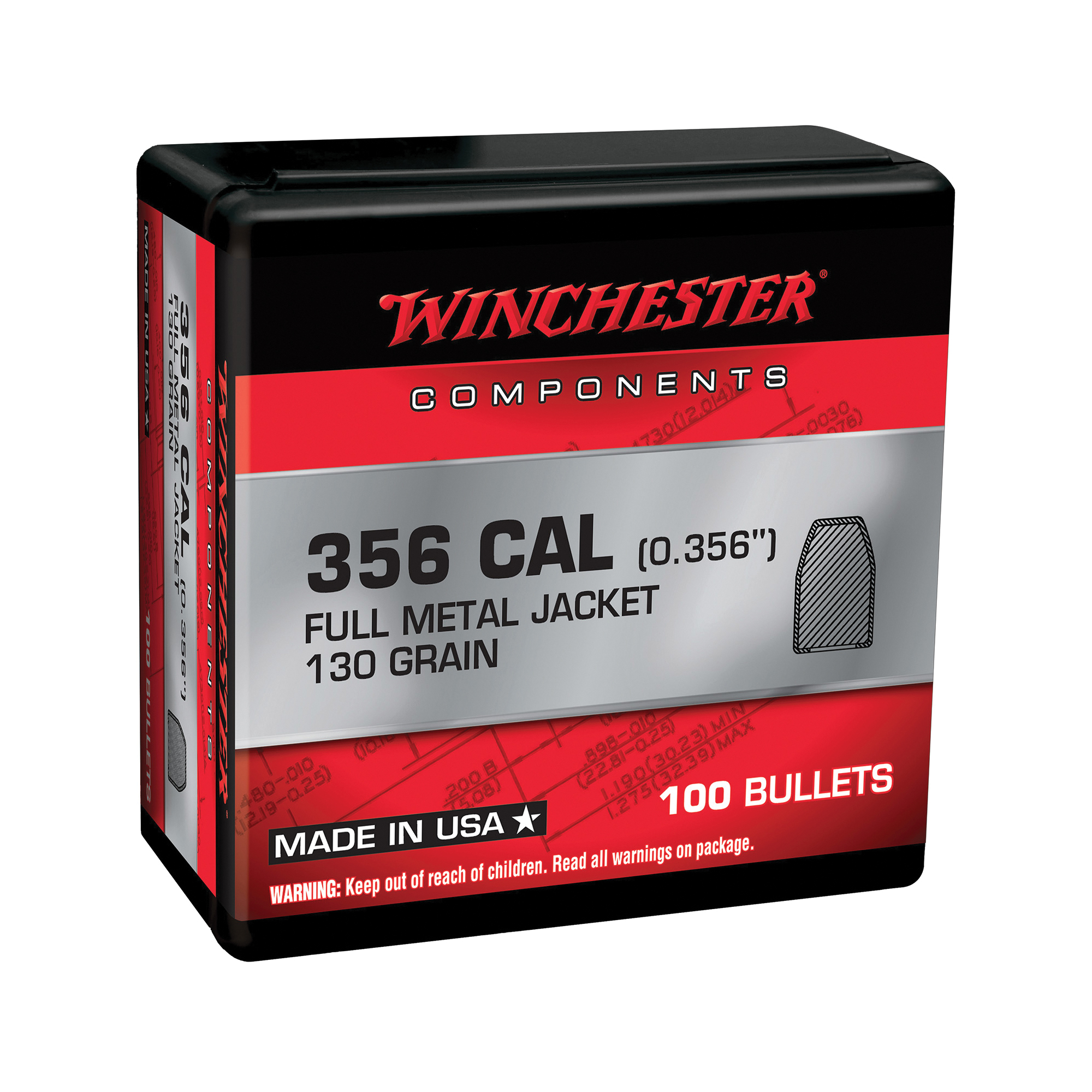 Winchester Ammunition .38 Cal 130 gr Reloading Bullets  FMJ 100rds - WB38MC130X