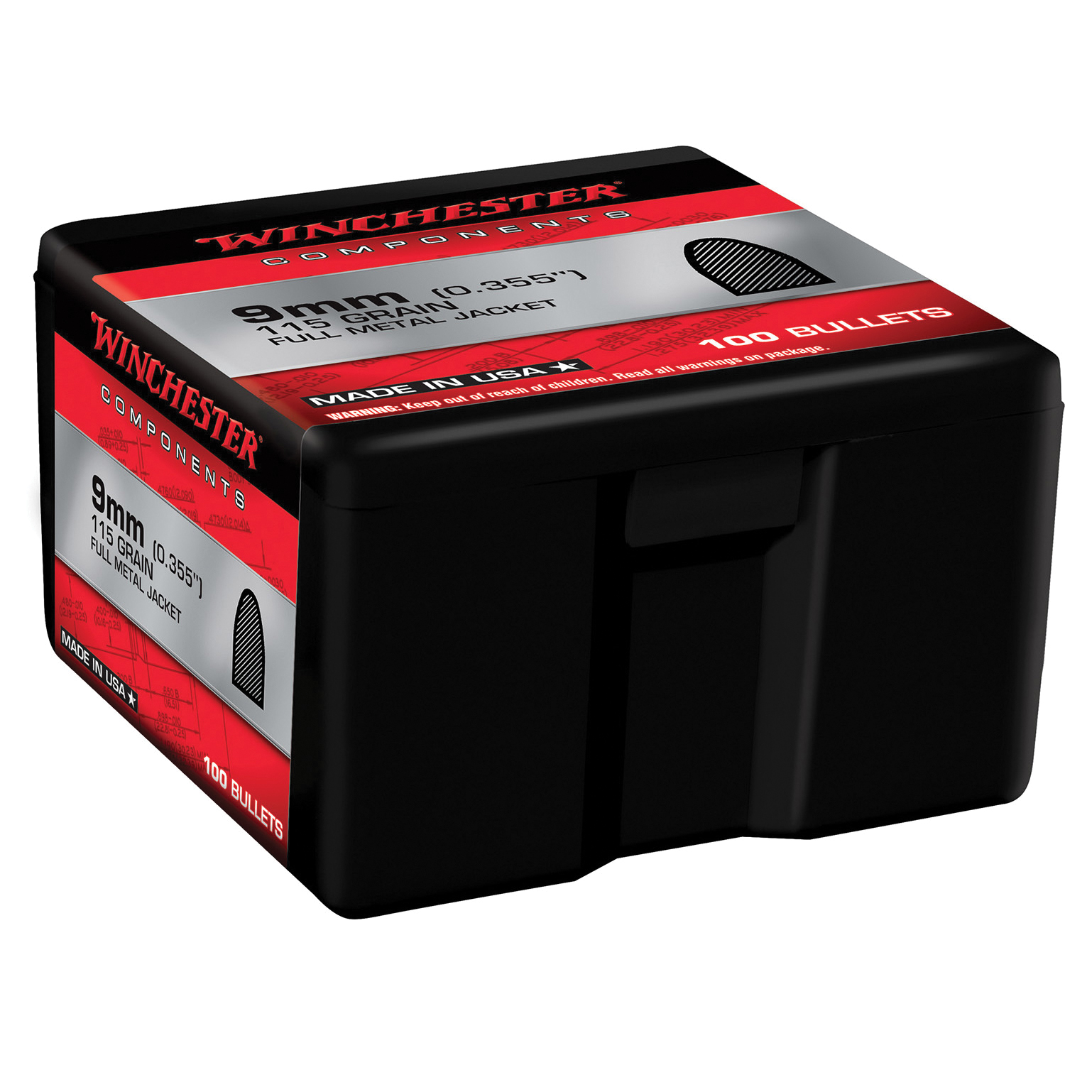 Winchester Ammunition 9mm 115 gr Reloading Bullets  FMJ 100rds - WB9FB115X - Winchester