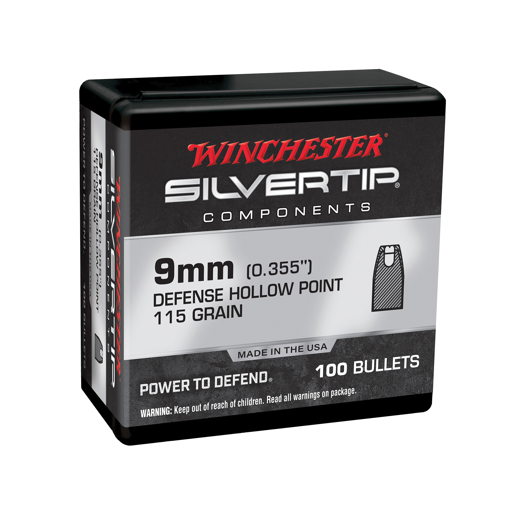 Winchester Ammunition 9mm 115 gr Reloading Bullets  HP 100rds - WB9ST115X - Winchester