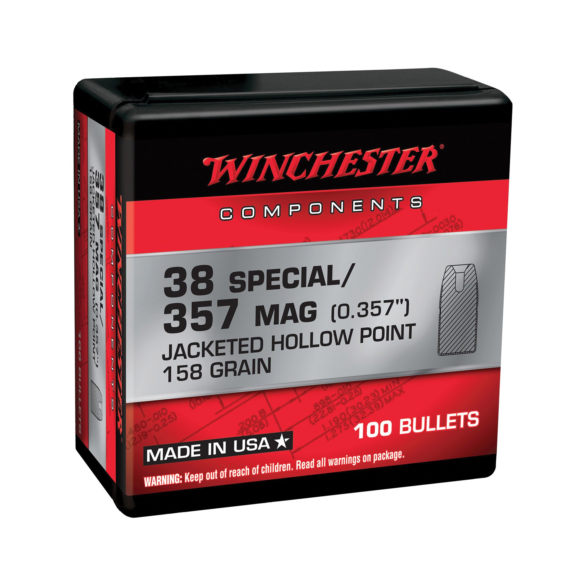 Winchester Ammunition .357 Magnum 158 gr Reloading Bullets  HP 100rds - WB357H158X - Winchester