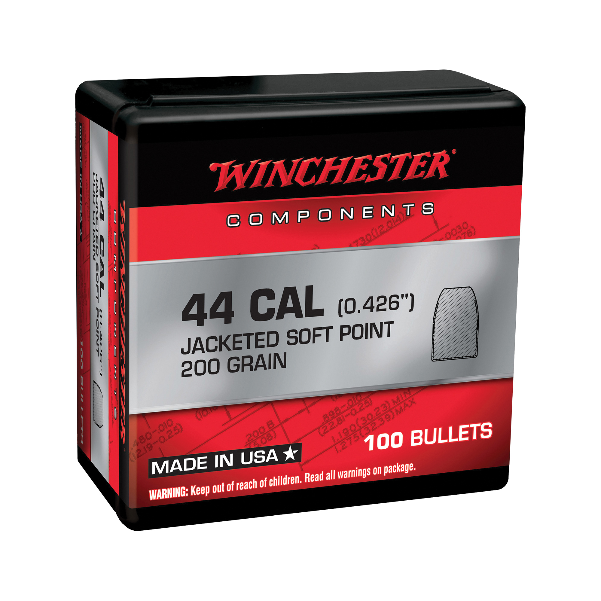 Winchester Ammunition .44 Magnum 200 gr Reloading Bullets  SP 100rds - WB44SP200X - Winchester