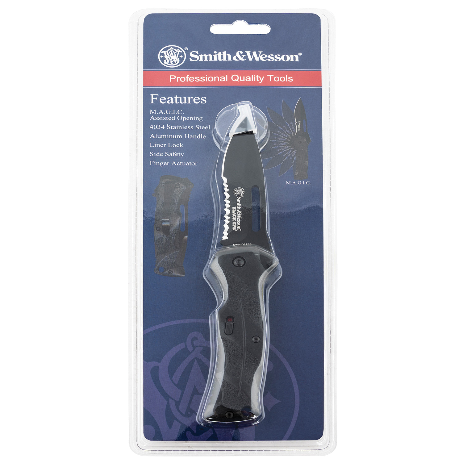 Smith & Wesson Black Ops Folding Knife Drop Point, Black - SWBLOP2BSCP - Smith & Wesson