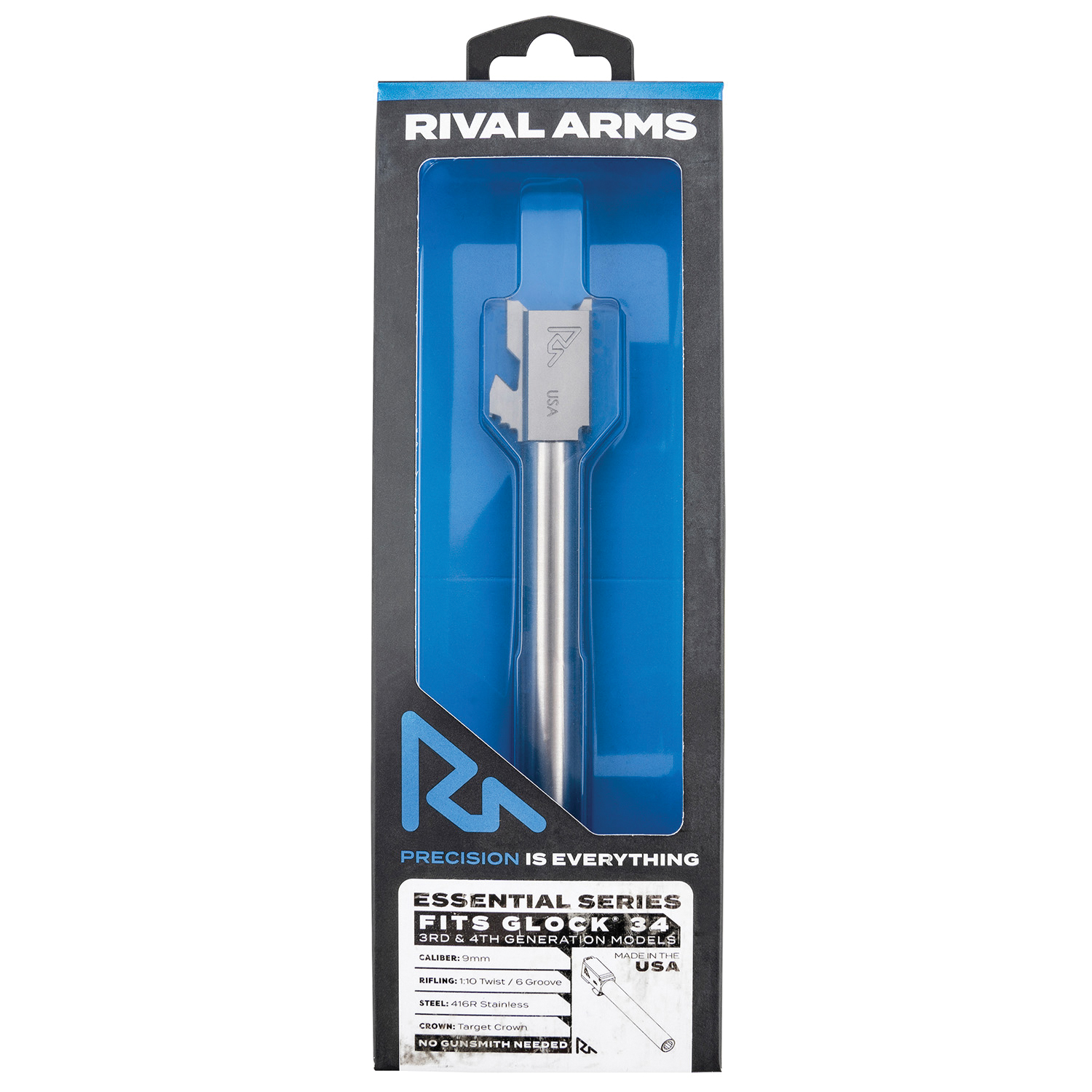 Rival Arms Precision V2 Drop-In Barrel for Glock 34 Gen3-4, Stainless - RA-RA22G701D - Rival Arms