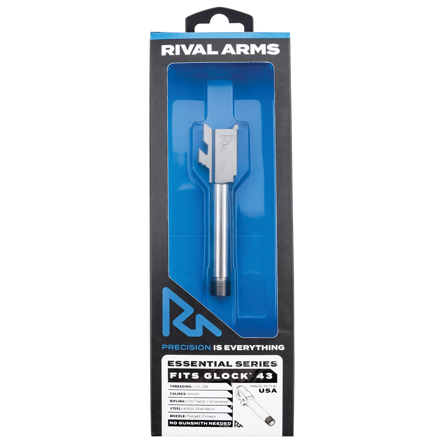 Rival Arms Precision V2 Drop-In Barrel for Glock 43, Stainless - RA-RA22G302D - Rival Arms