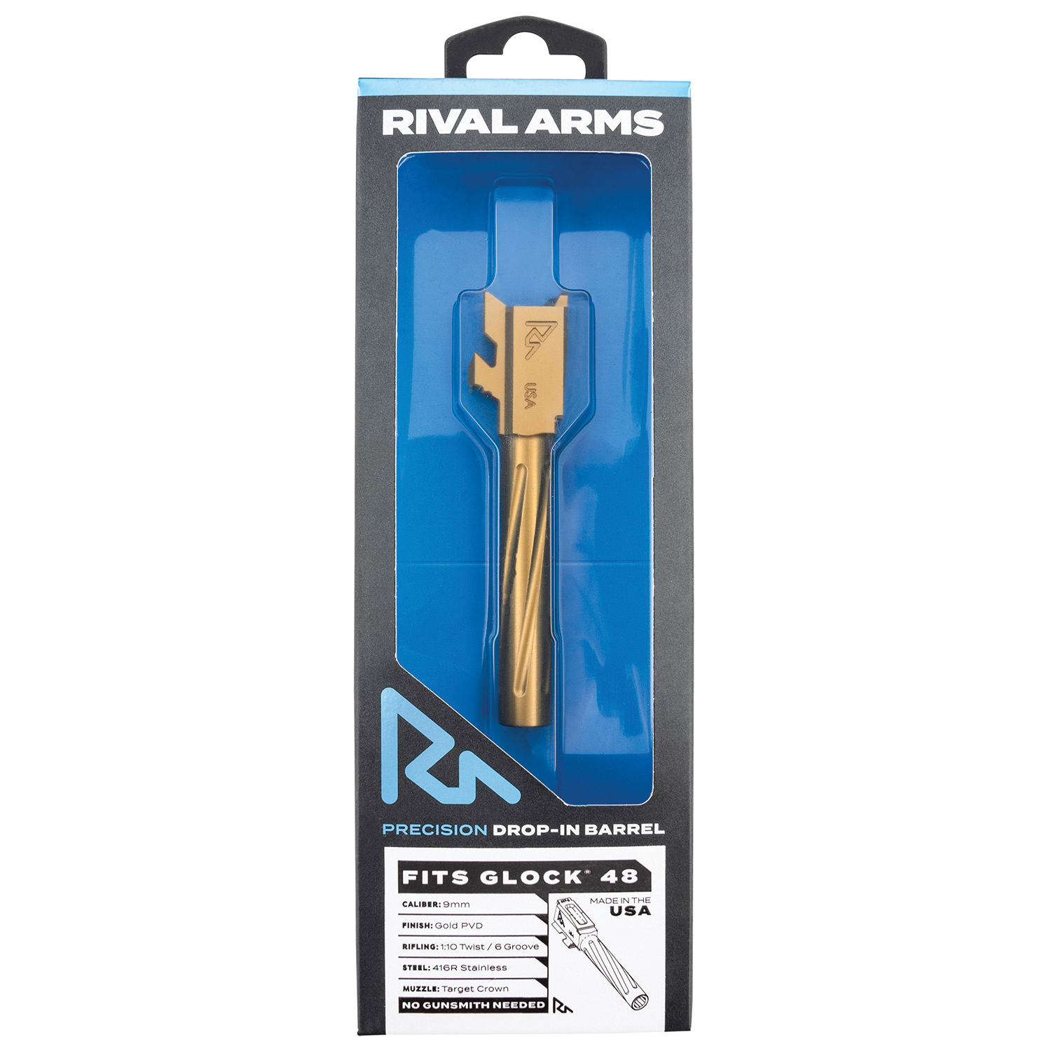 Rival Arms High-Quality V1 Drop-In Barrel for Glock 48, Gold - RA-RA20G801E - Rival Arms