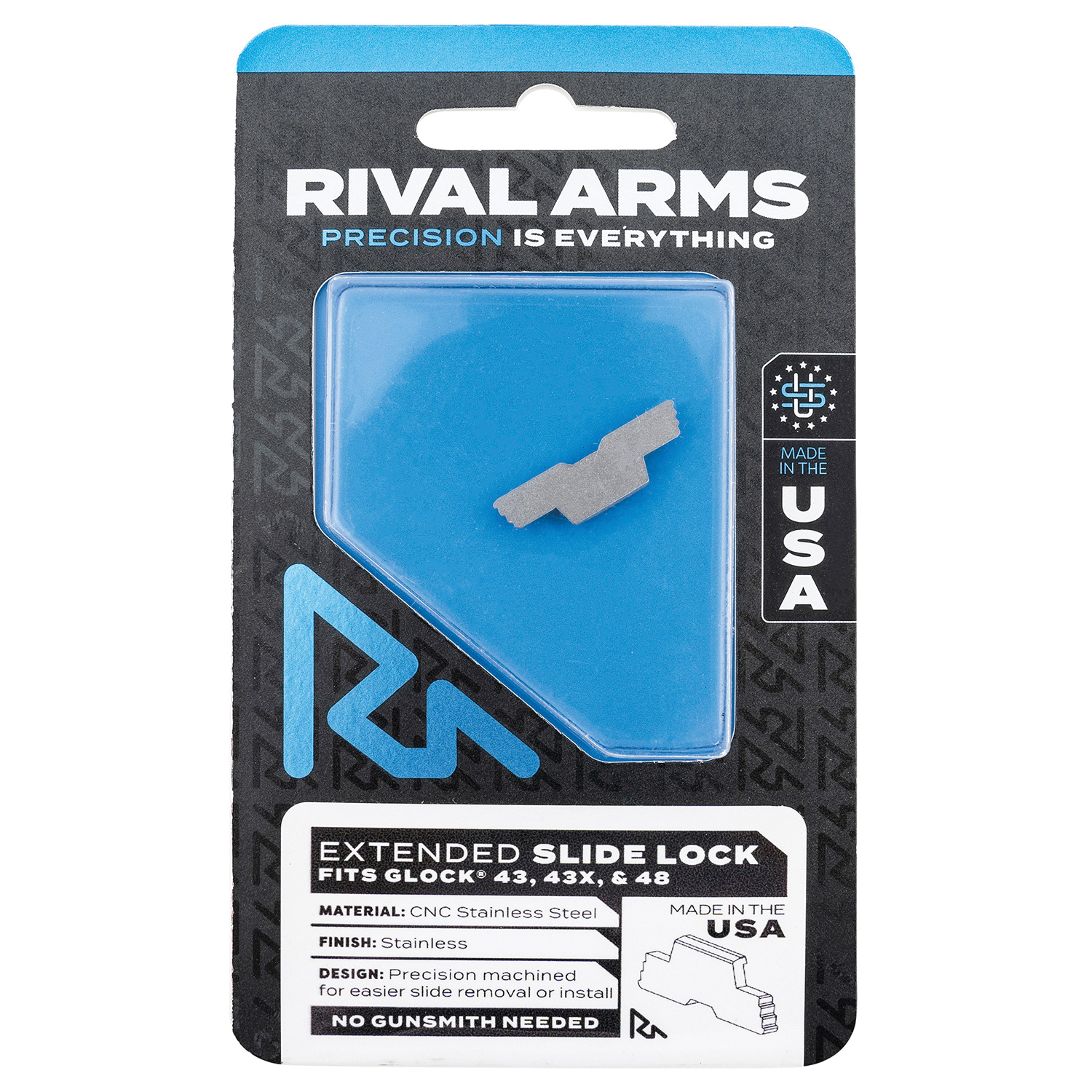 Rival Arms Extended Slide Lock for Glock 43X, Stainless - RA-RA80G003D - Rival Arms