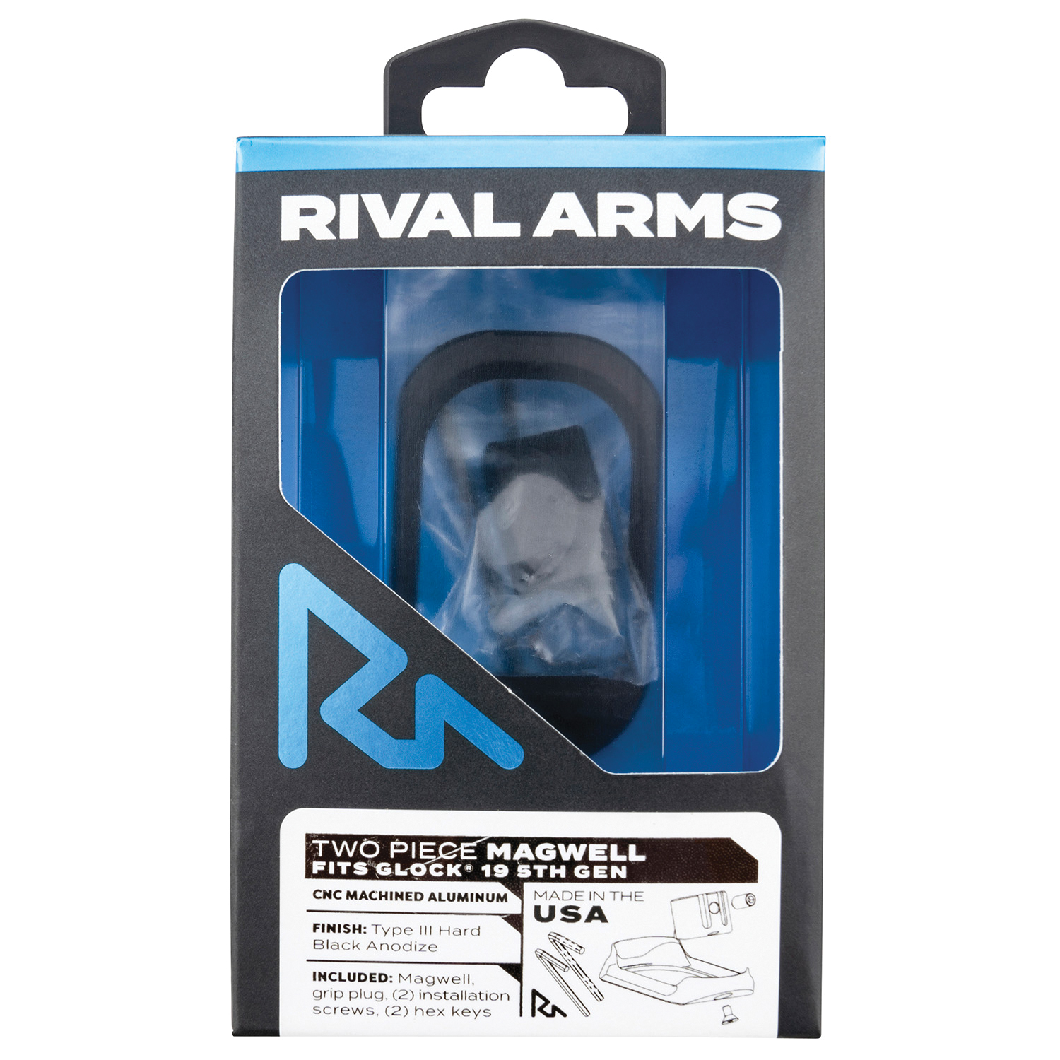 Rival Arms Glock 19 Gen5 Aluminum 2-Piece Magwell, Black - RARA70G221A - Rival Arms