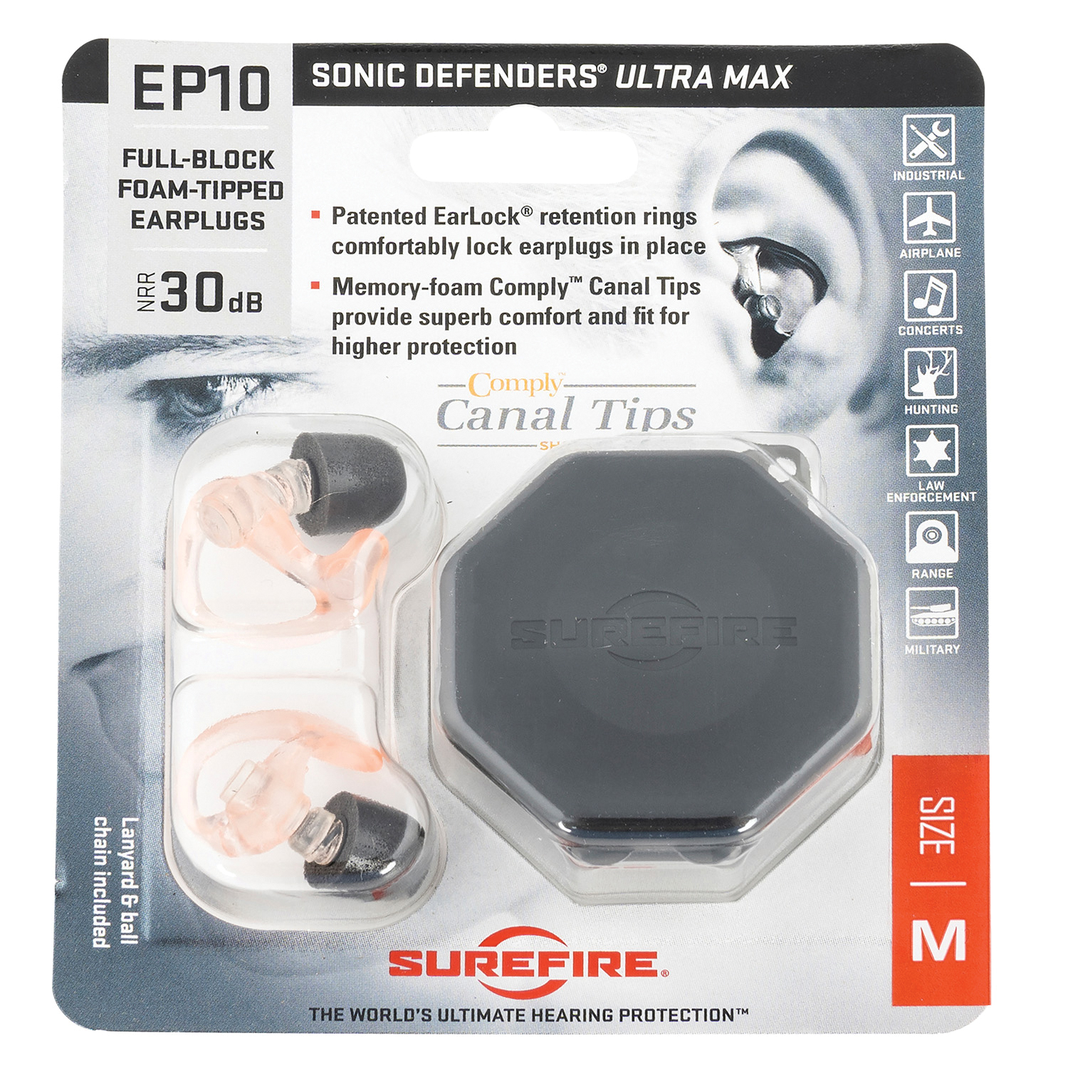 Surefire EP10 Sonic Defenders Ultra Max Polymer Full-Block Earplug Medium/Adult/30 dB - EP10MPR - Surefire