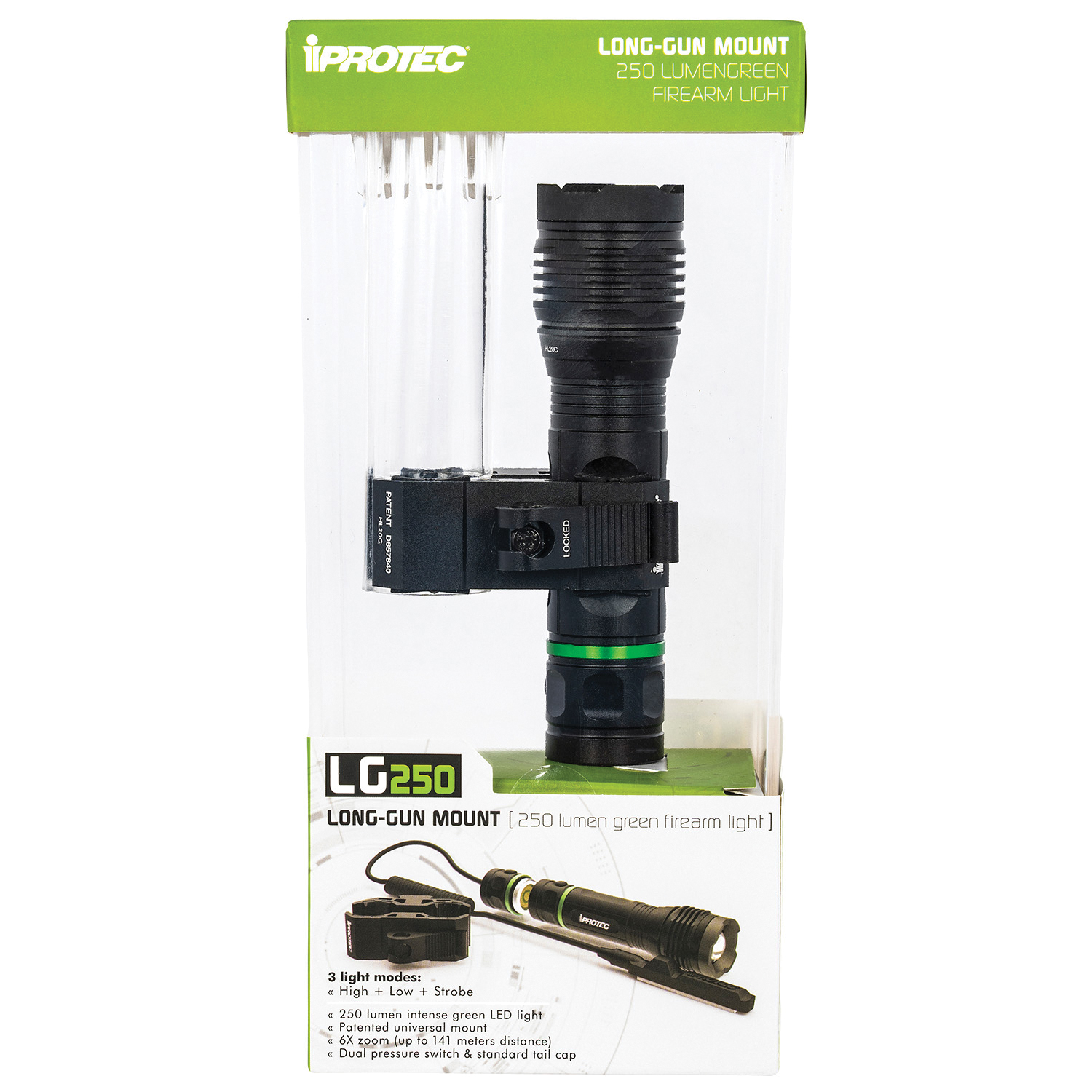 iProtec LG250 Flashlight 4.50" 25/250 lm, Green Filter - 6653 - Iprotec