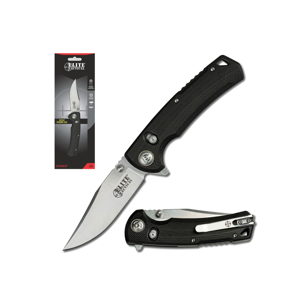 Elite Tactical Chaser Folding Knife With D.L.M Clip Point, Black - ET-FDR006CS - Elite Tactical Systems