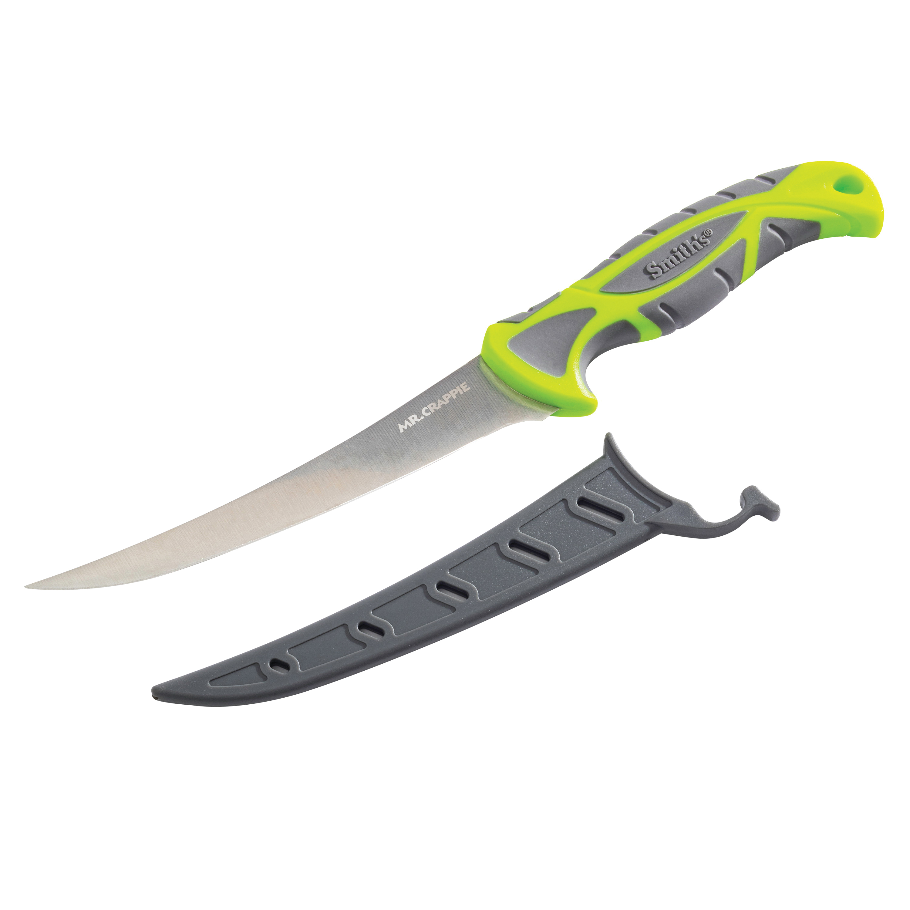 Smiths Products Mr. Crappie, Slab Sticker Curved Fillet, Fixed Blade Knife, Gray/Green - 51208 - Smith's
