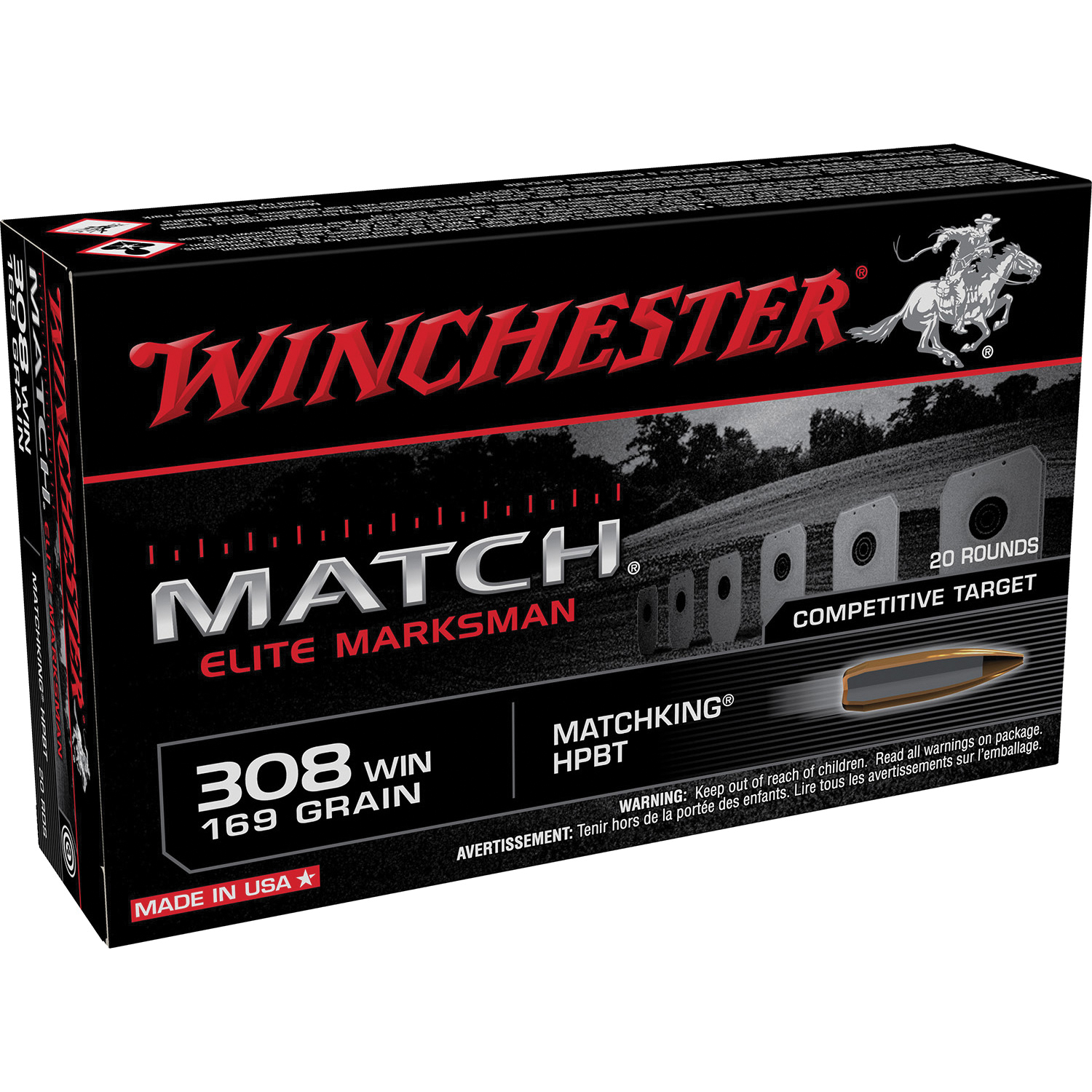 Winchester Match Elite Marksman .308 Win 169 gr Ammo SMBTHP - 20rds - S308M2 - Winchester