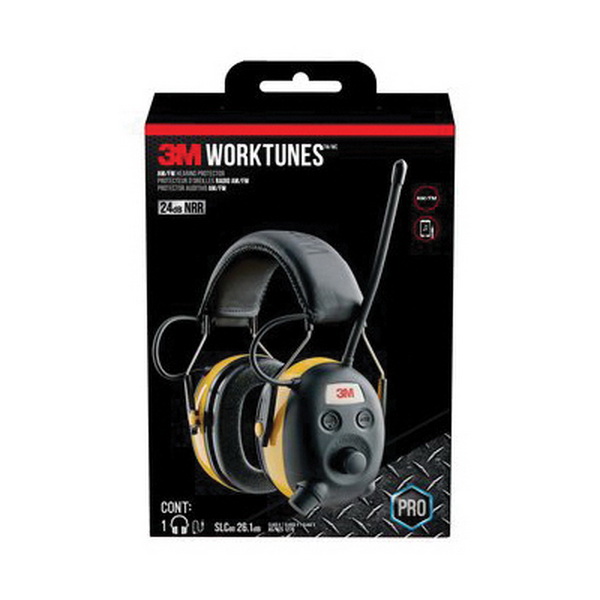Peltor WorkTunes Over the Head AM/FM Hearing Protector 24 dB, Black/Yellow - 9054H1DCPS - Peltor