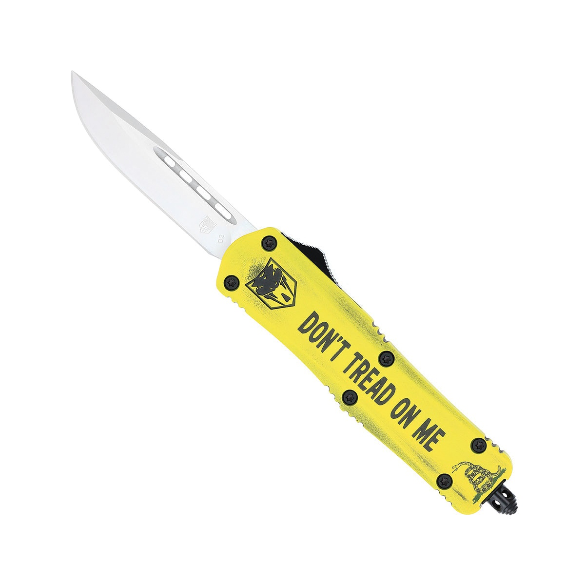 CobraTec Knives FS-3 Don't Tread On Me Medium OTF Drop Point Knife, Yellow - MDTOMFS-3DNS - Cobratec Knives Llc