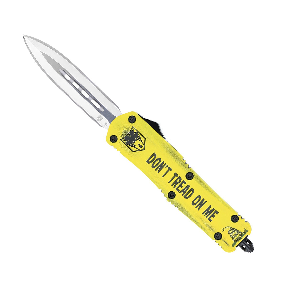 CobraTec Knives FS-3 Don't Tread On Me Medium OTF Knife Dagger, Yellow - MDTOMFS-3DAGNS - Cobratec Knives Llc