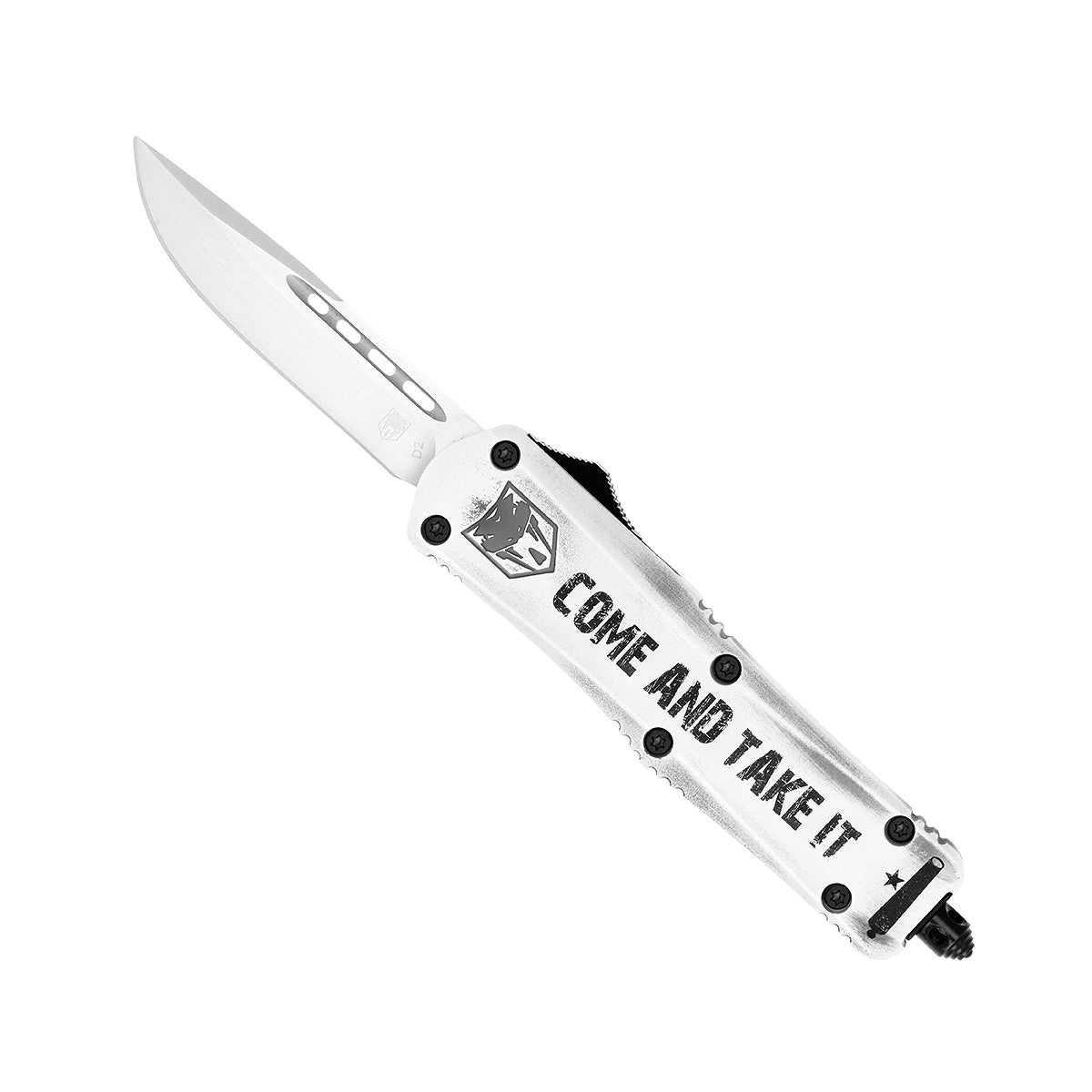 CobraTec Knives FS-3 Come And Take It Medium OTF Drop Point Knife, White - MCATIFS-3DNS - Cobratec Knives Llc