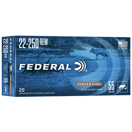 Federal 22-250 55gr SP Power-Shok Ammunition 20rds -22250A - Federal