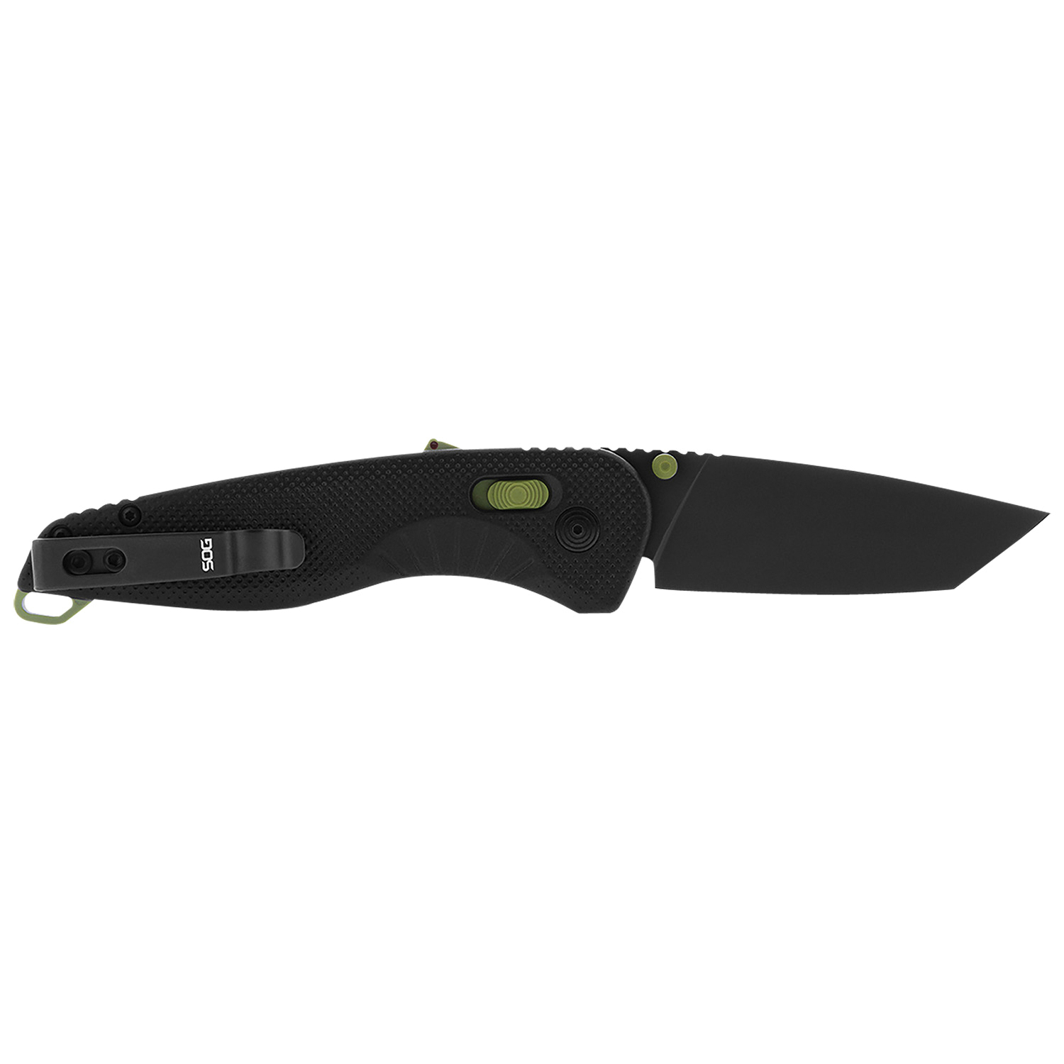 SOG Knives Aegis AT Folding Knife Drop Point, Black/Moss Accents - SOG11-41-09-41 - Sog Knives