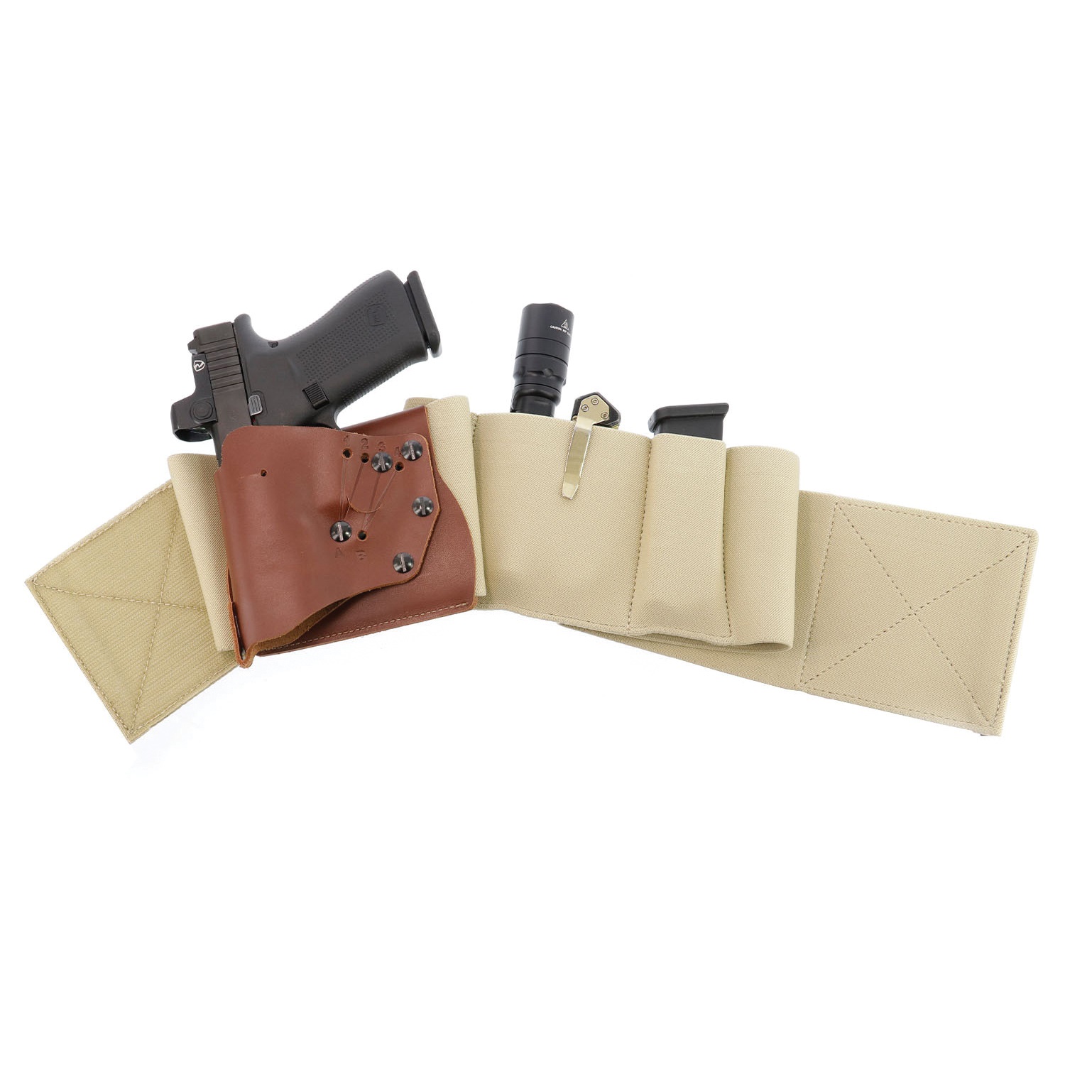 Galco UnderWraps Elite Leather/Nylon Holster Ambidextrous Medium, Khaki - UWERBKHMED - Galco