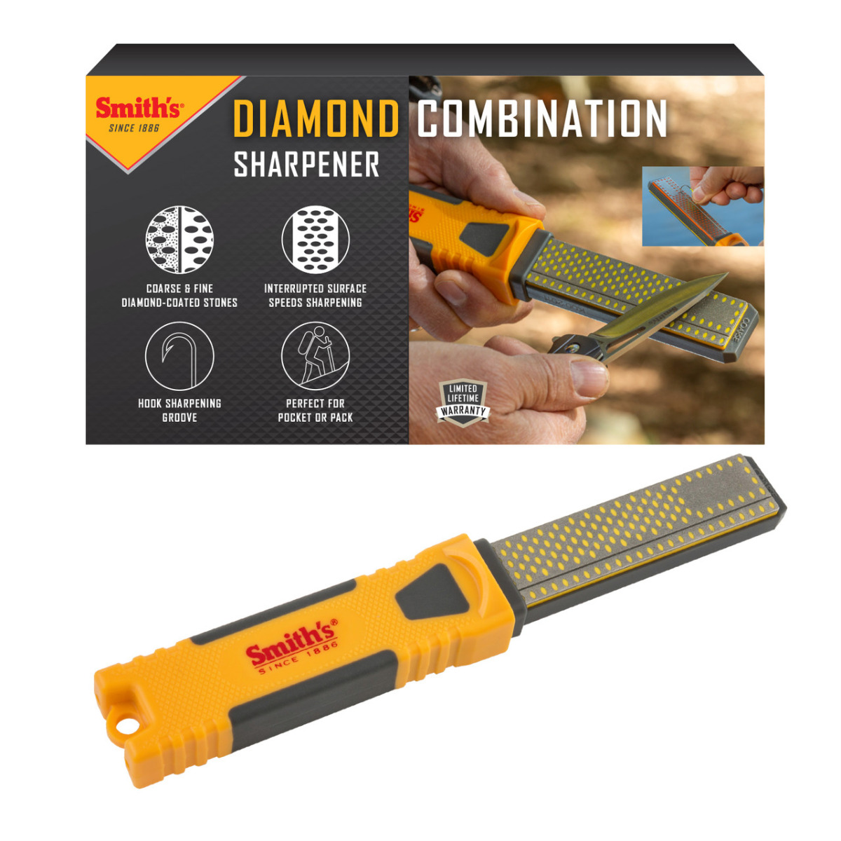 Smith's Diamond Combination Knife Sharpener, Yellow - DCS4 - Smith's