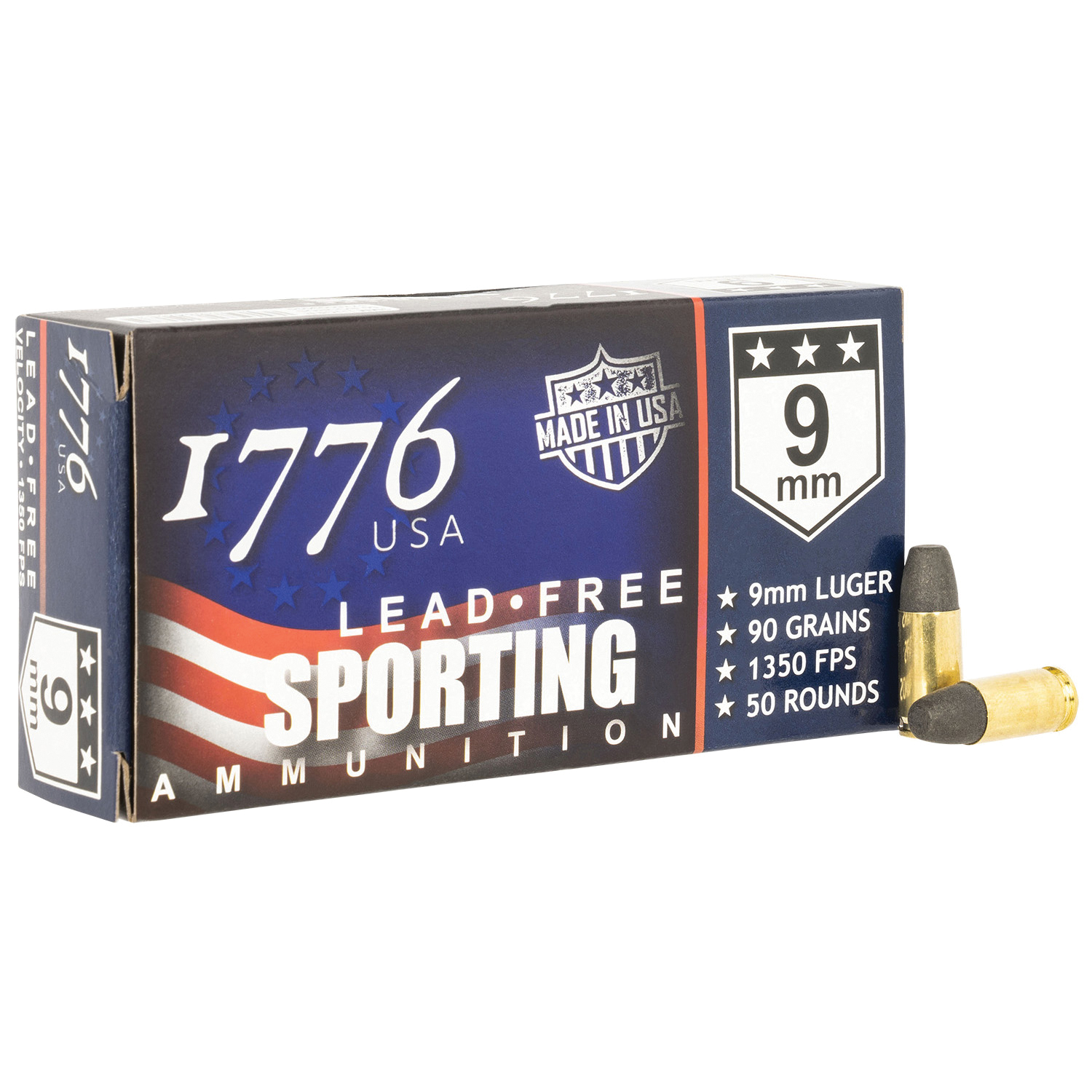 1776 USA Sporting 9mm 90 gr Ammo Lead-Free Ball - 50rds - 1776009090 - 1776 Usa