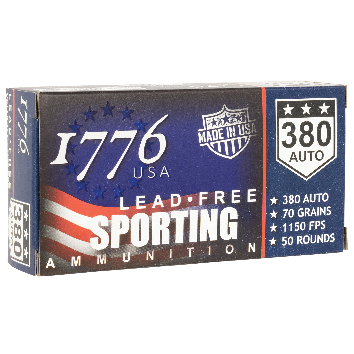 1776 USA Sporting .380 ACP 70 gr Ammo Lead-Free Ball - 50rds - 1776380070 - 1776 Usa