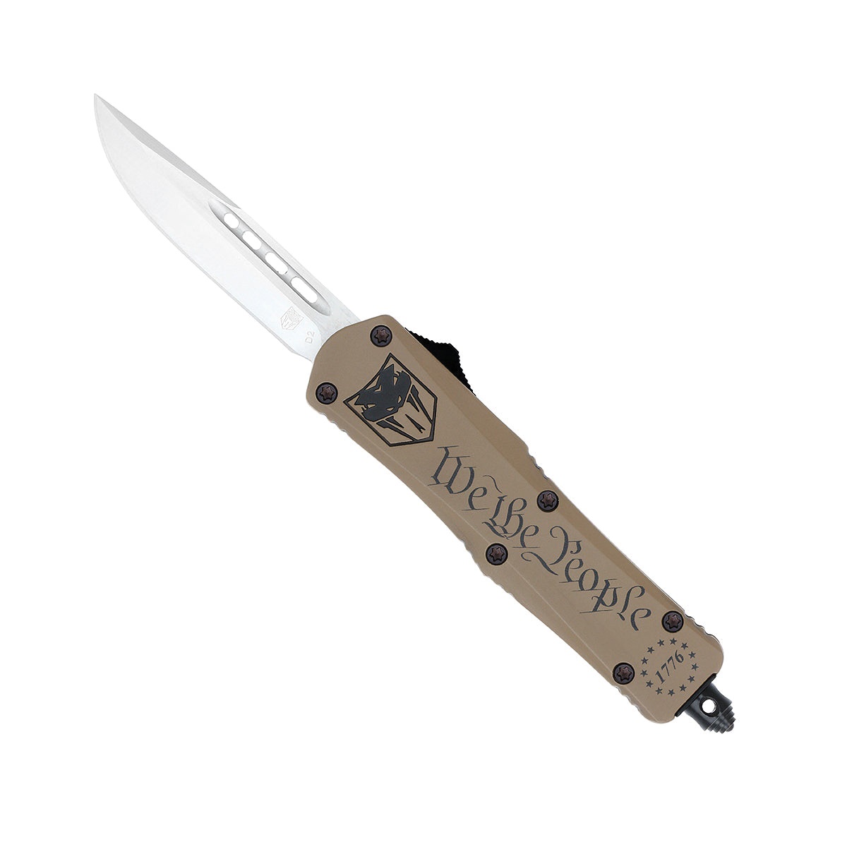 CobraTec Knives FS-3 We The People Small OTF Knife Drop Point, Tan - SWTPFS-3DNS - Cobratec Knives Llc