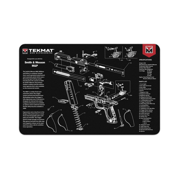 TekMat Smith & Wesson M&P Rubber Cleaning Mat 11" x 0.13", Black/Gray - TEKR17SWMP - Tekmat