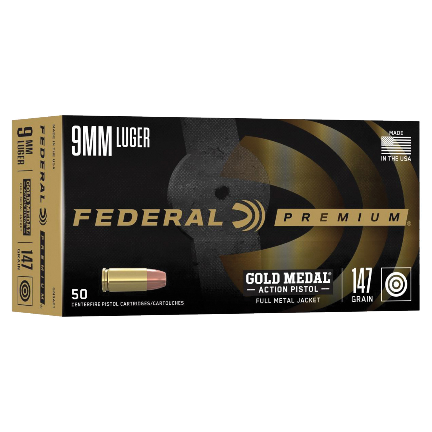 Federal Premium Gold Medal 9mm 147 gr Ammo FMJBT - 50rds - GM9AP1 - Federal