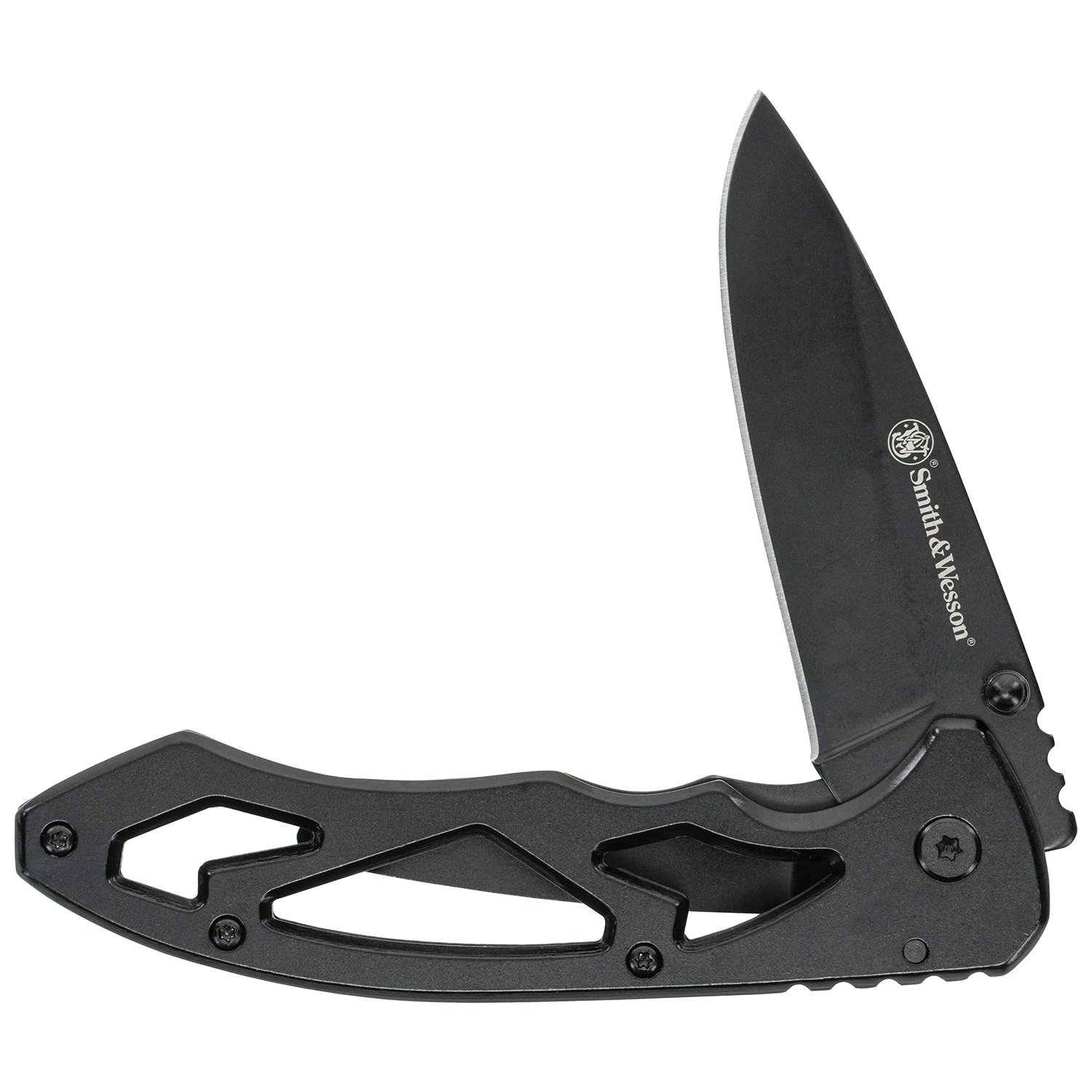 Smith & Wesson Skeletonized Large Folding Knife Drop Point, Silver - CK400LCP - Smith & Wesson