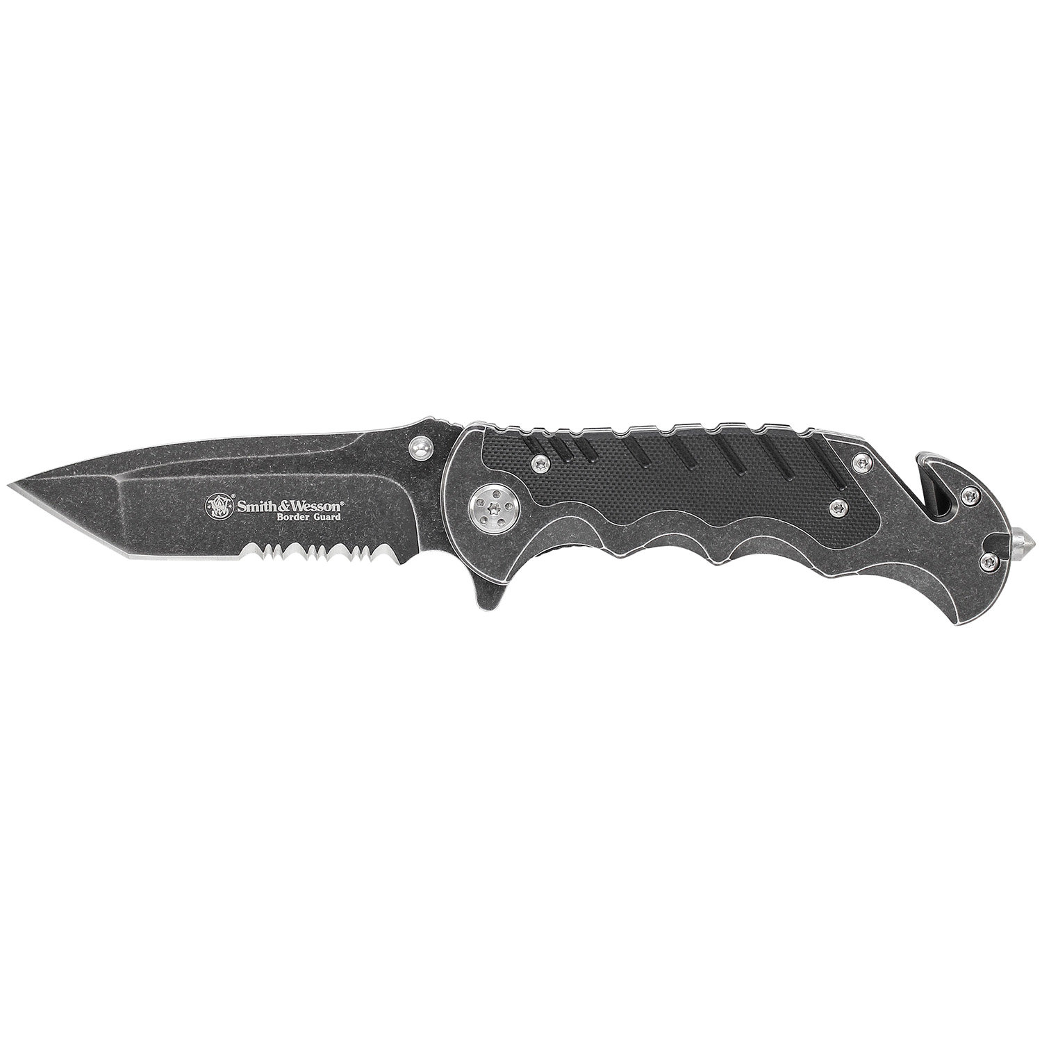 Smith & Wesson Border Guard Folding Drop Point Knife Serrated, Stonewashed - SWBG10SCP - Smith & Wesson