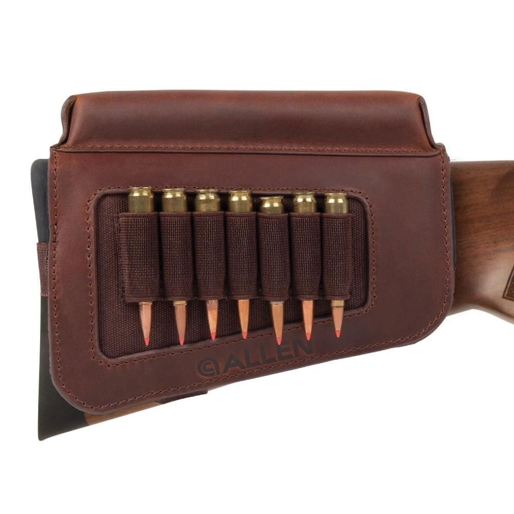 Allen Westcliff Leather Buttstock Cartridge Carrier with Cheek Piece, Brown - 8519 - Allen