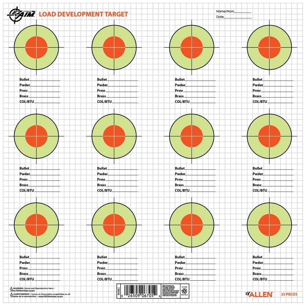 EZ Aim Load Development Target, Fluorescent Green/Orange/White, 25 Pack - 15616