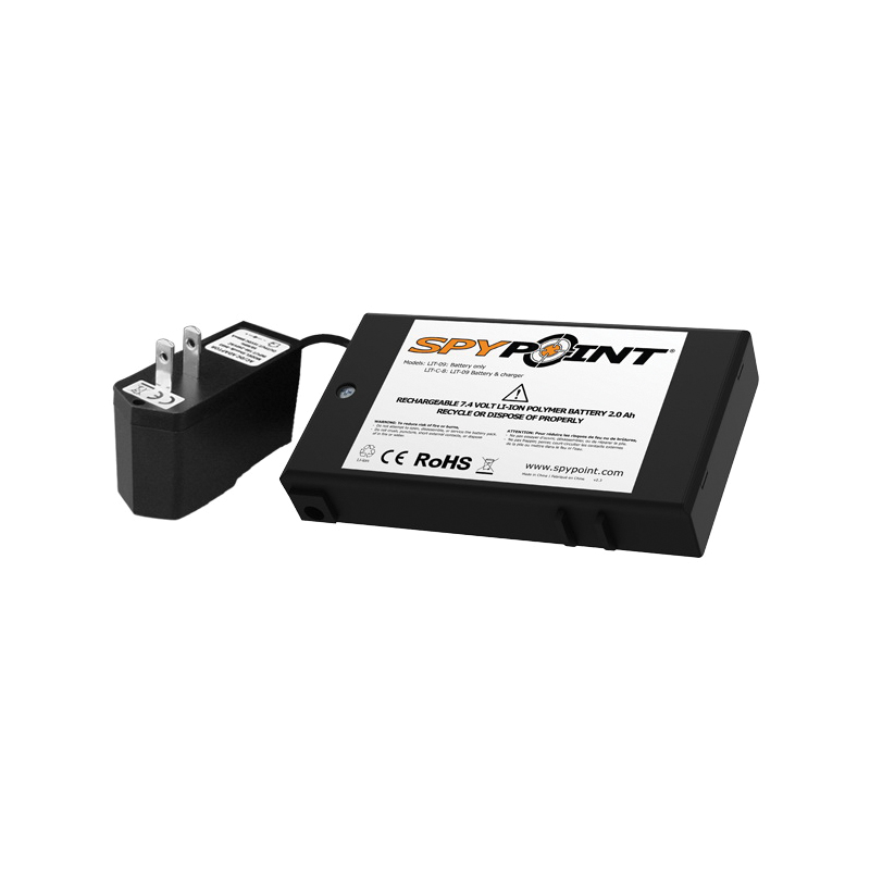 Spypoint Rechargeable Lithium Battery Pack and Charger 7.4 V/2000 mAh, Black - LIT-C-8 - Spypoint