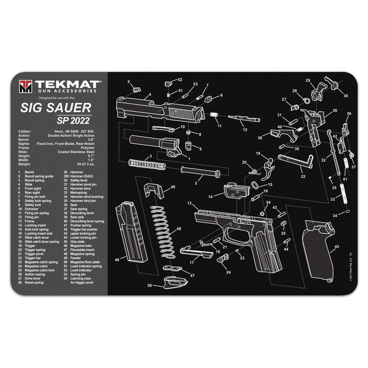 TEKMAT 17" x 11" x 0.13" Gun Cleaning Mat, Black/Gray - Tekmat