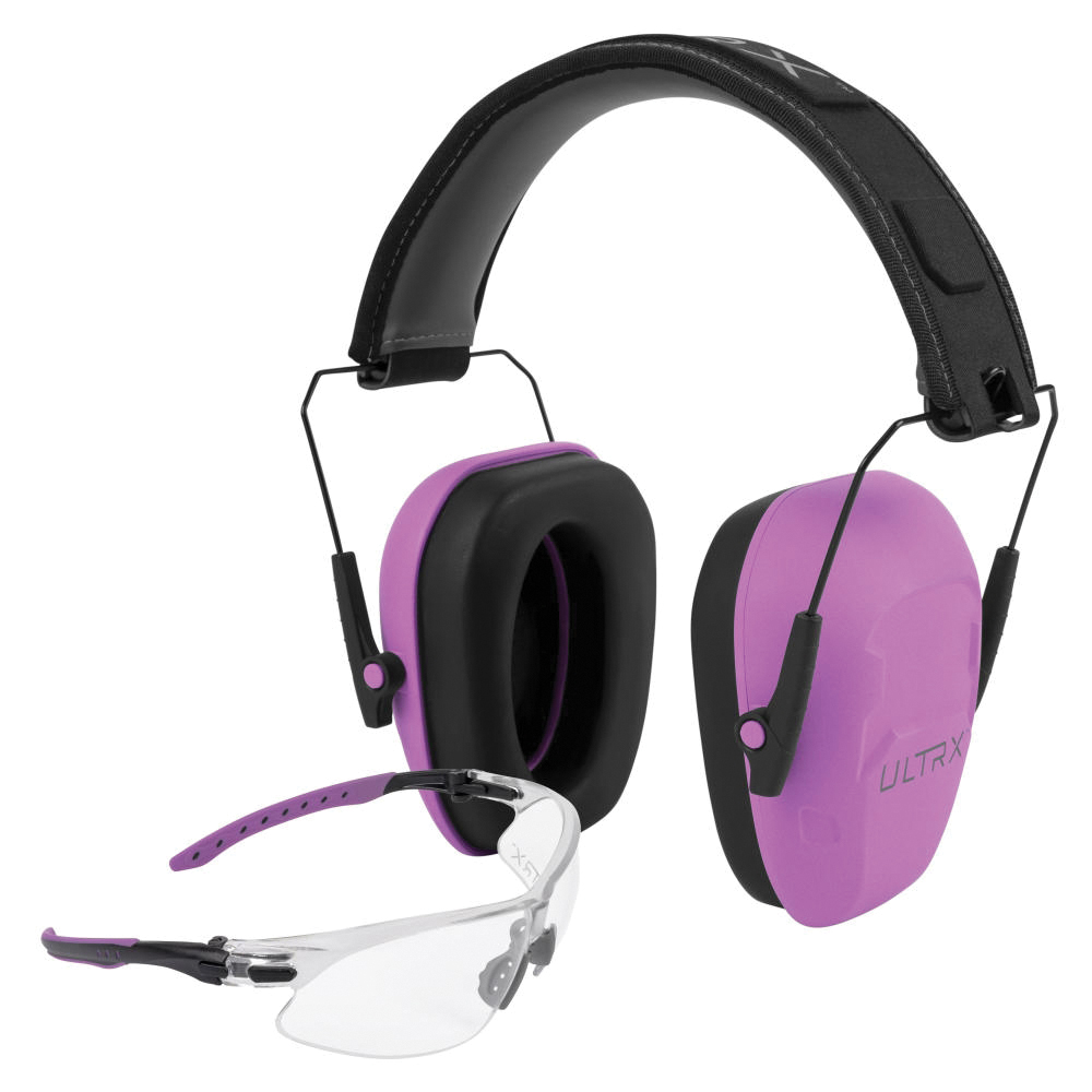 ULTRX 23 dB Shield Ear and Eye Protection Combo, Clear/Plum - Ultrx