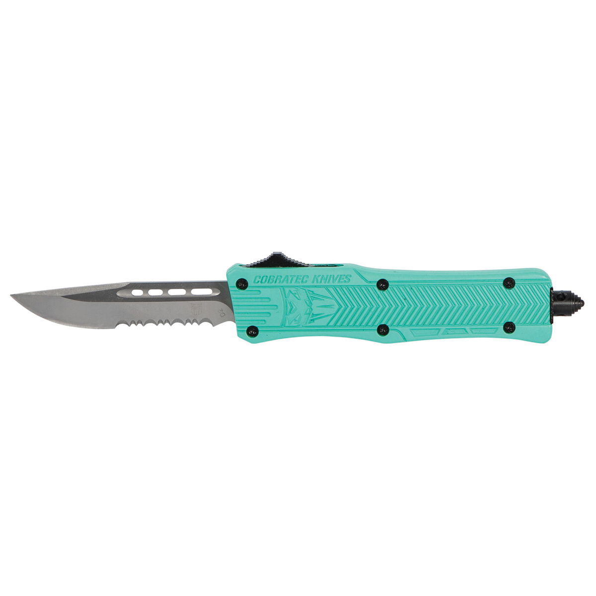 Cobra TEC Knives LLC CTK-1 Small OTF Knife Partially Serrated, Teal - Cobratec Knives Llc