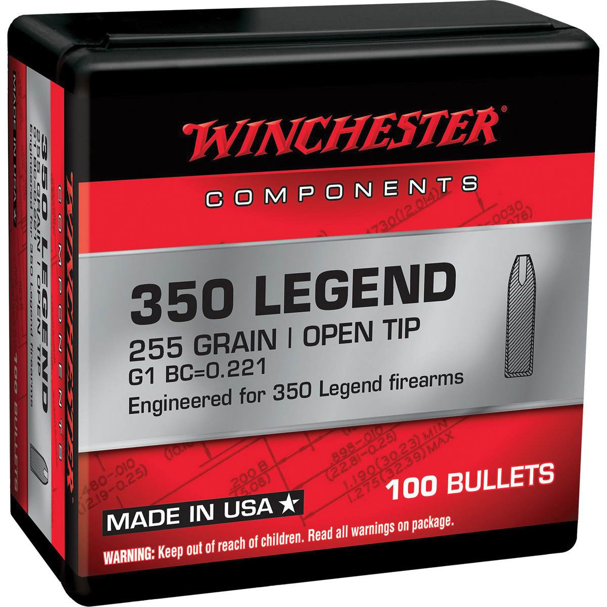 Winchester .350 Legend OT Rifle Bullet, 255 gr 0.357" 100rds - Winchester