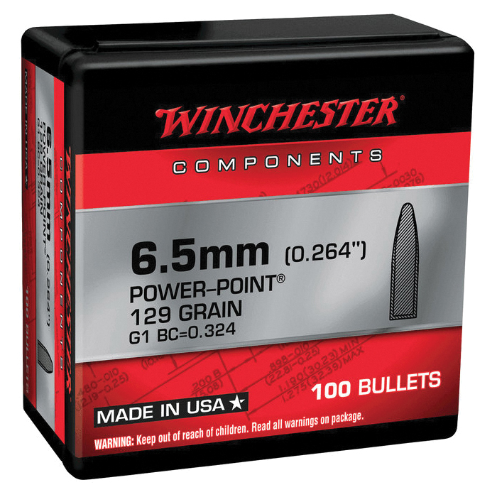 Winchester Power Point 6.5 Creedmoor SP Rifle Bullet, 129 gr 0.264" 100rds - Winchester