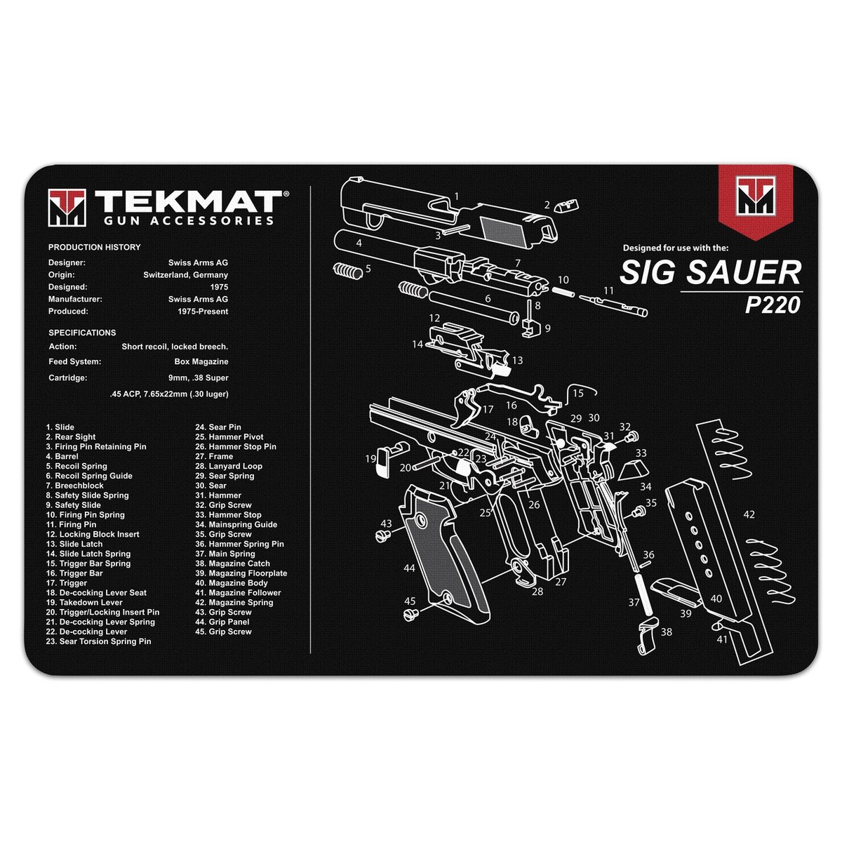 TEKMAT 17" x 11" x 0.13" Gun Cleaning Mat, Black/White - Tekmat