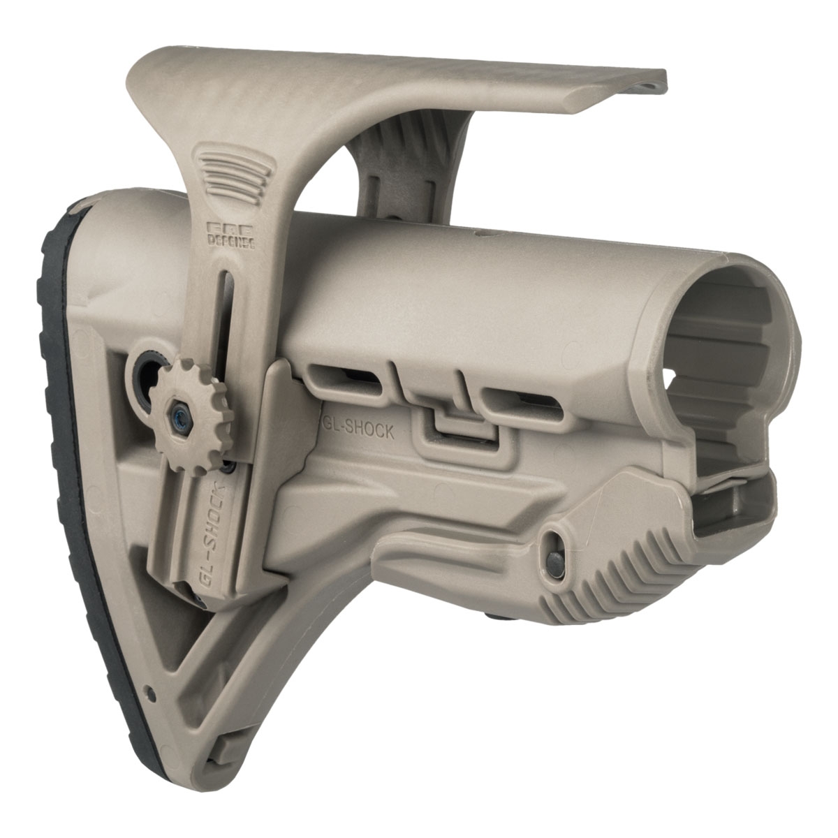 FAB Defense GL-Shock AR-15 Shock Absorbing Stock with Cheek Riser, Flat Dark Earth - FXGLSHOCKCP - Fab Defense